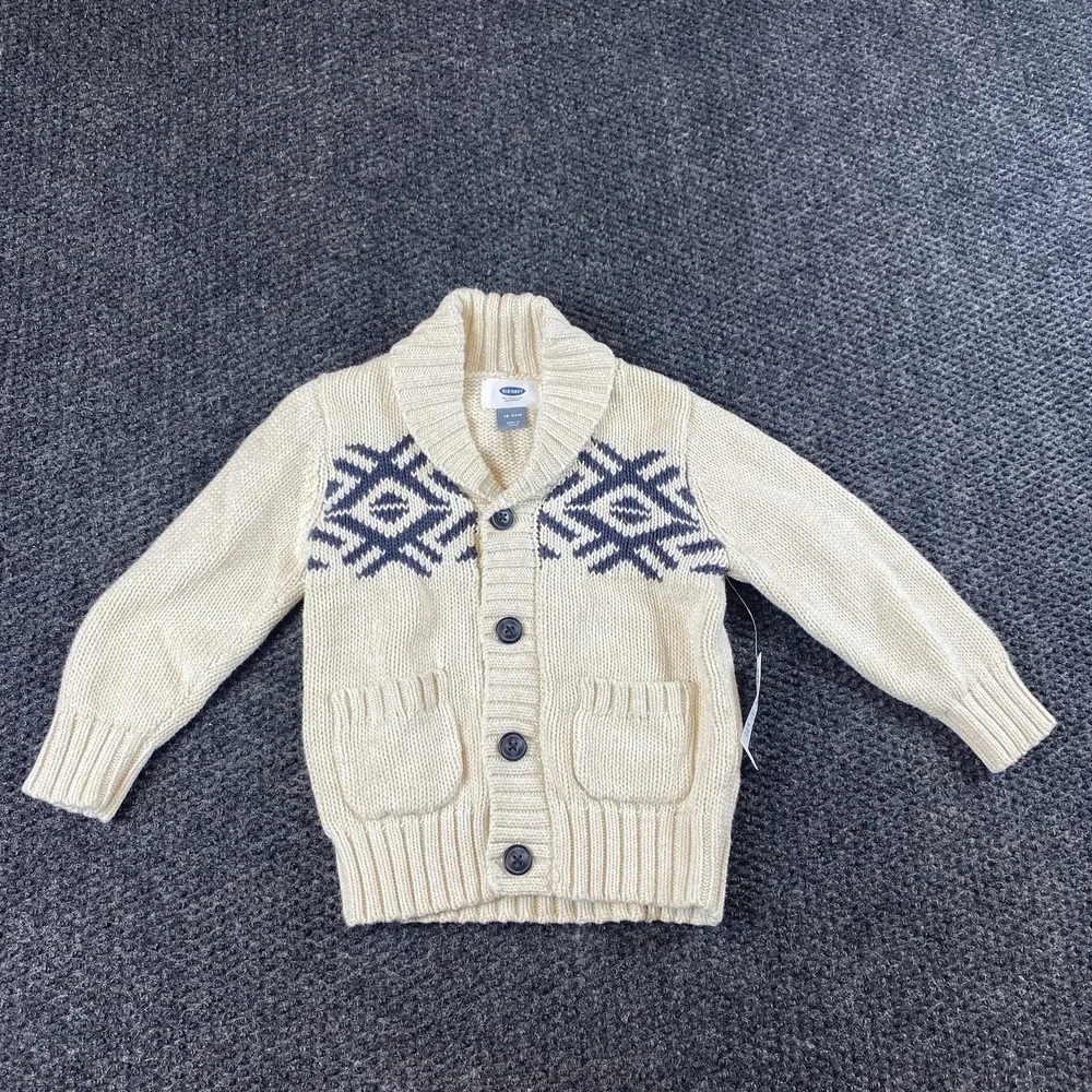 Old Navy Toddler Boys Shaw Grandpa Core Cardigan Sweater 18-24M Cream Geometric
